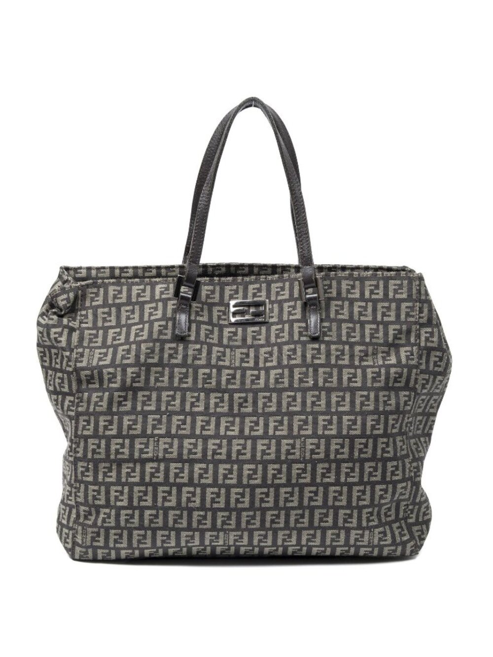 Fendi Small Square Shopping Tote Bag Beige Dark Brown Zucchino Canvas